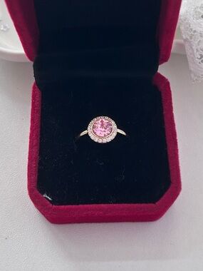 Pink Halo CZ adjustable Ring - Pink Center Stone
